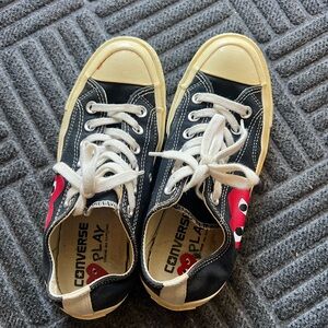Converse ✖️ Comme des Garcons Play Black and Cream Sneakers with Red Accents